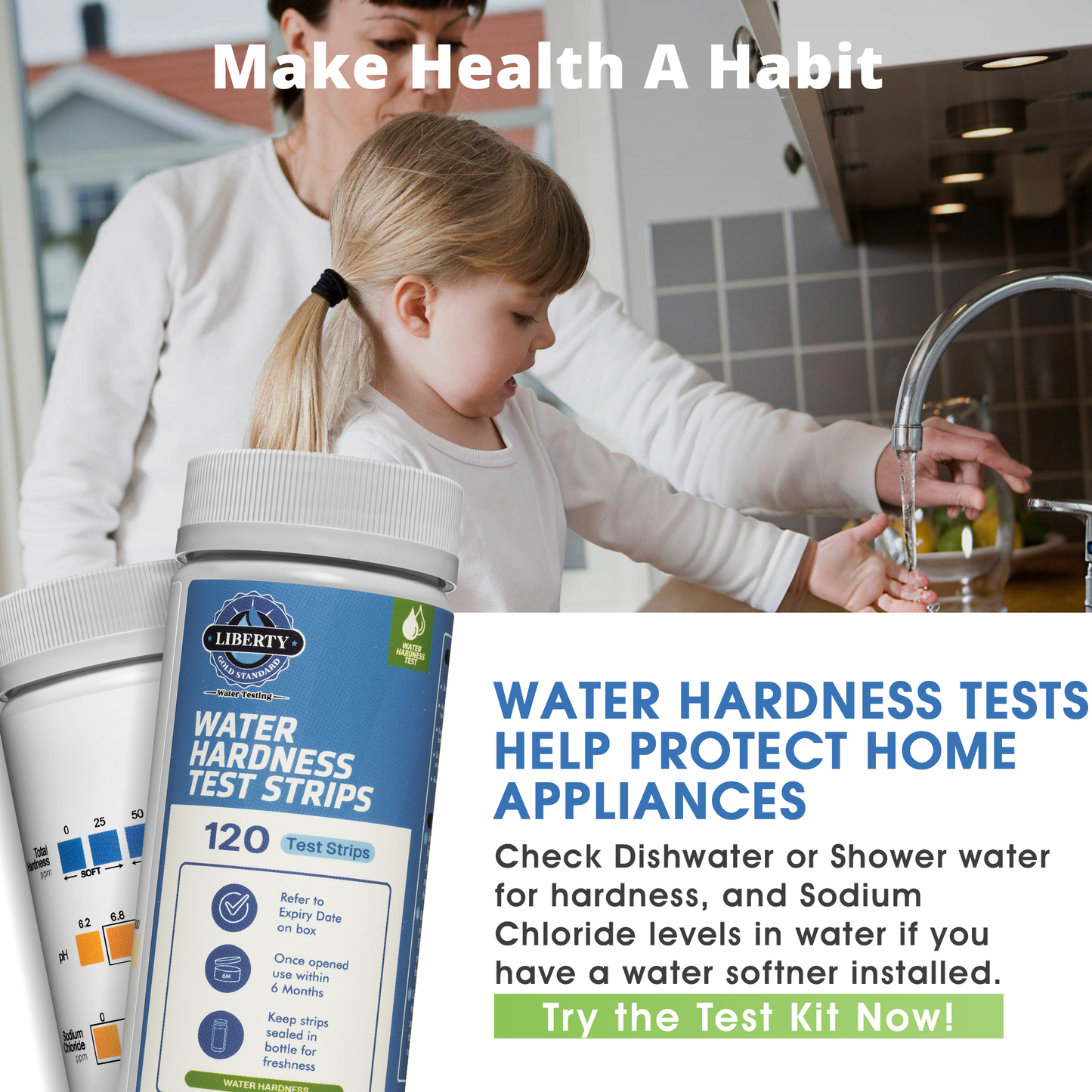 Water Hardness 3-1 Test Strips: Testing Hard Water, pH and Salt in Your Home, Drinking Water or Well