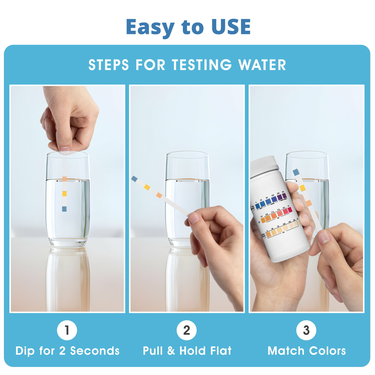 Water Hardness 3-1 Test Strips: Testing Hard Water, pH and Salt in Your Home, Drinking Water or Well