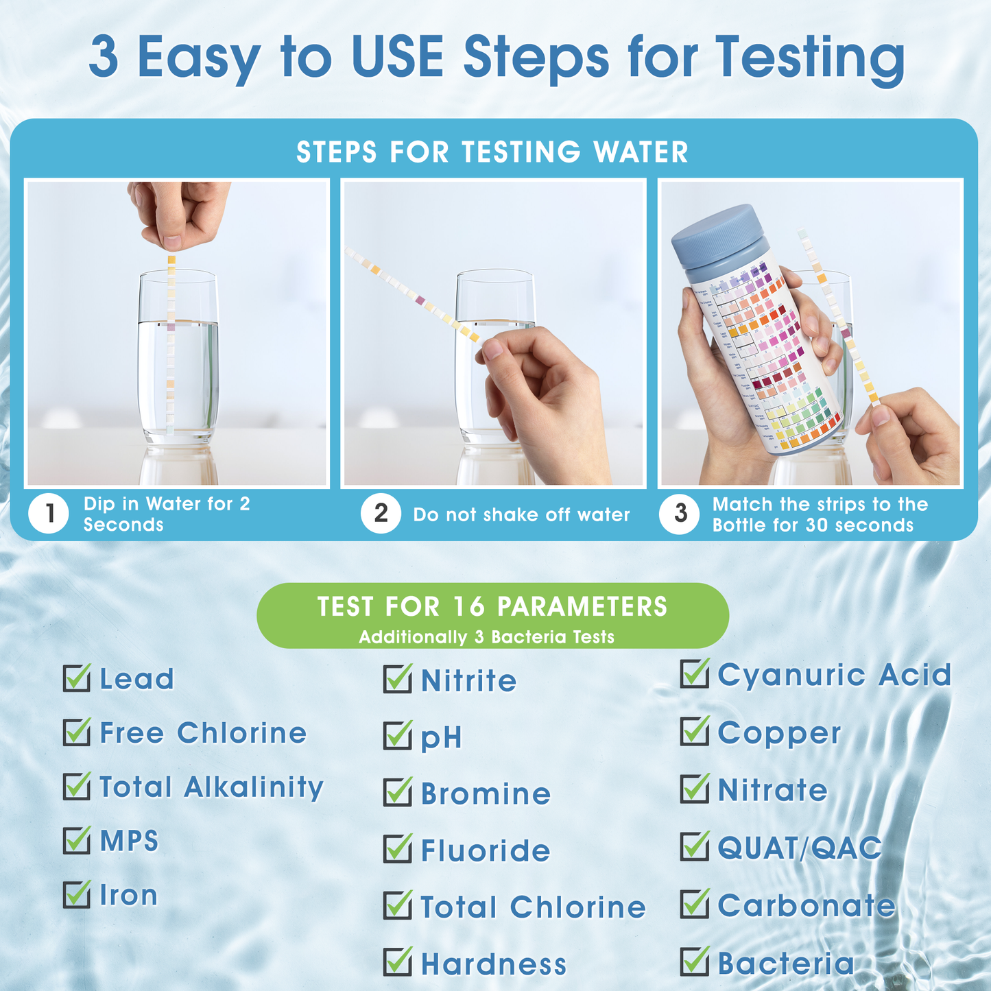 Teste de água completo (kit de 145 peças) para testes de água potável doméstica, poços e bactérias com 17 testes exclusivos 