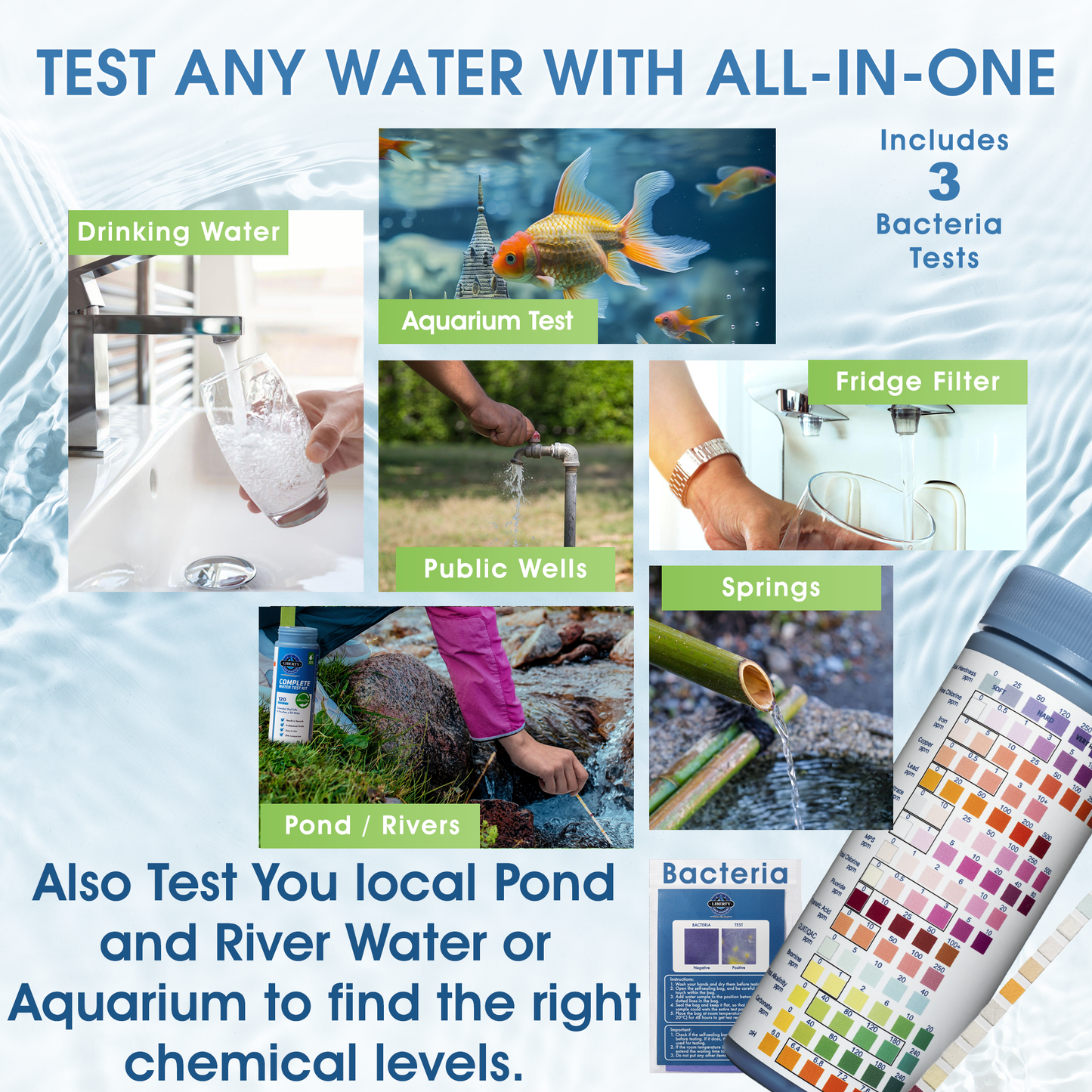 Teste de água completo (kit de 145 peças) para testes de água potável doméstica, poços e bactérias com 17 testes exclusivos 