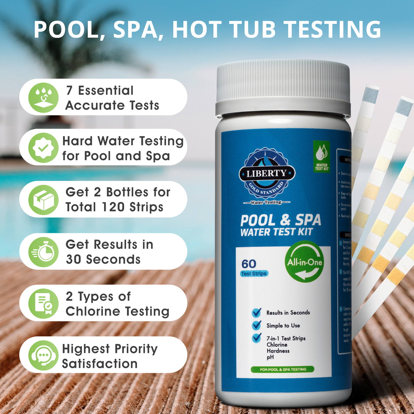 Teste de água completo (kit de 121 peças) para piscinas externas e spas inclui 7 parâmetros para teste 