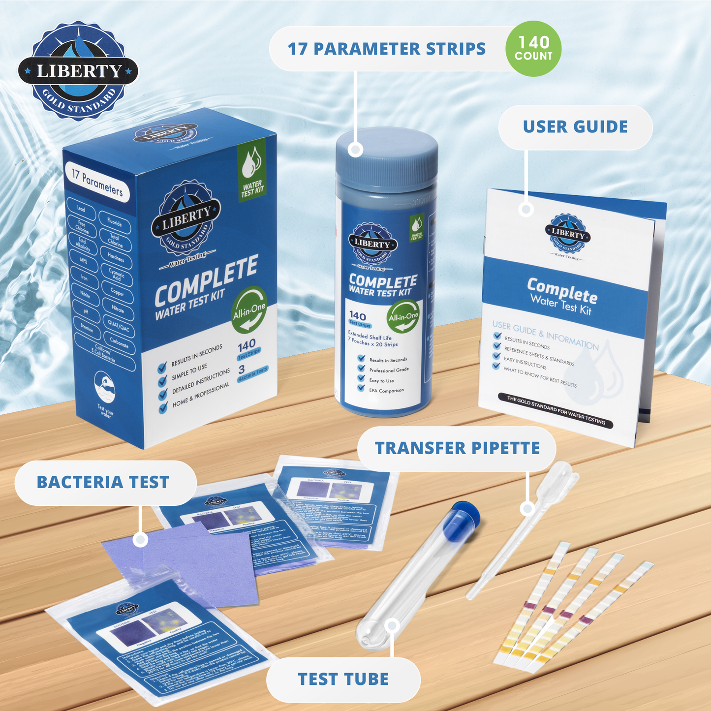 Teste de água completo (kit de 145 peças) para testes de água potável doméstica, poços e bactérias com 17 testes exclusivos 
